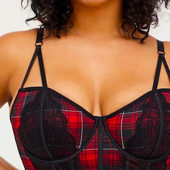 Torrid Sexy Red Plaid Lace Bralette! Sizes 2X-4X! NWT! - Picture 3 of 6